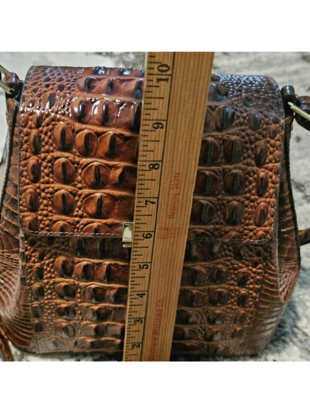 Brahmin Margo Pecan Melbourne Leather Flap Crossbody Bag Purse Croc Embossed